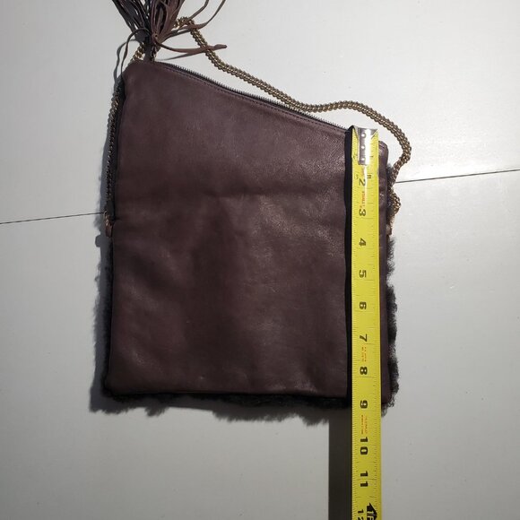 Dark Brown Leather and Sherpa Purse with Chain Strap -shipping incl - Picture 9 of 16